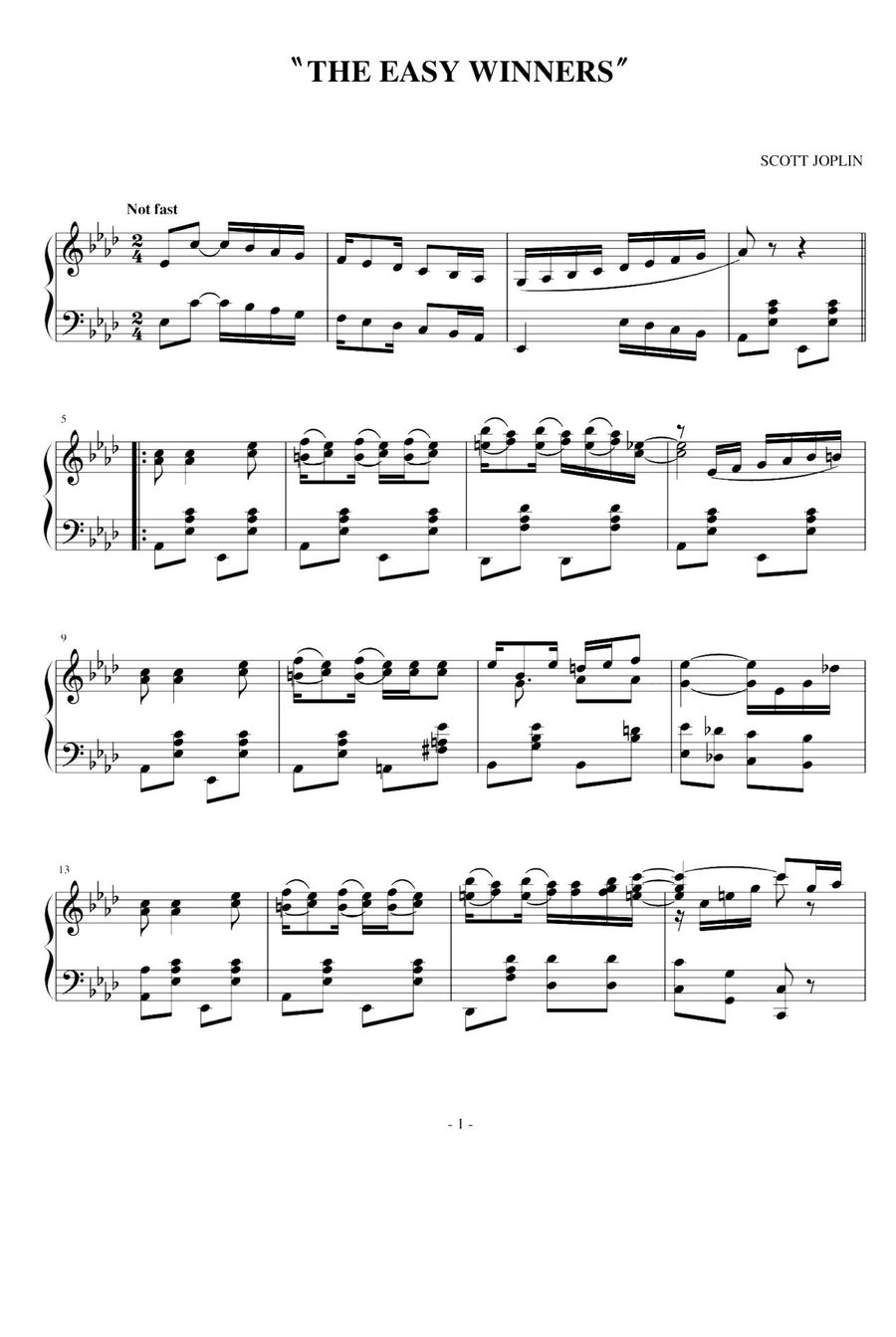 The Easy Winners - Scott Joplin Piano Solo scores gallery preview page 1