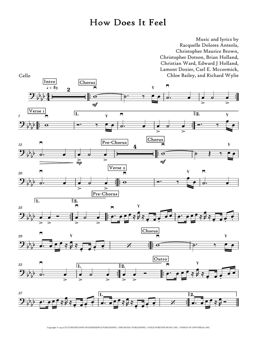 How Does It Feel How Does It Feel Cello Solo scores gallery preview page 1