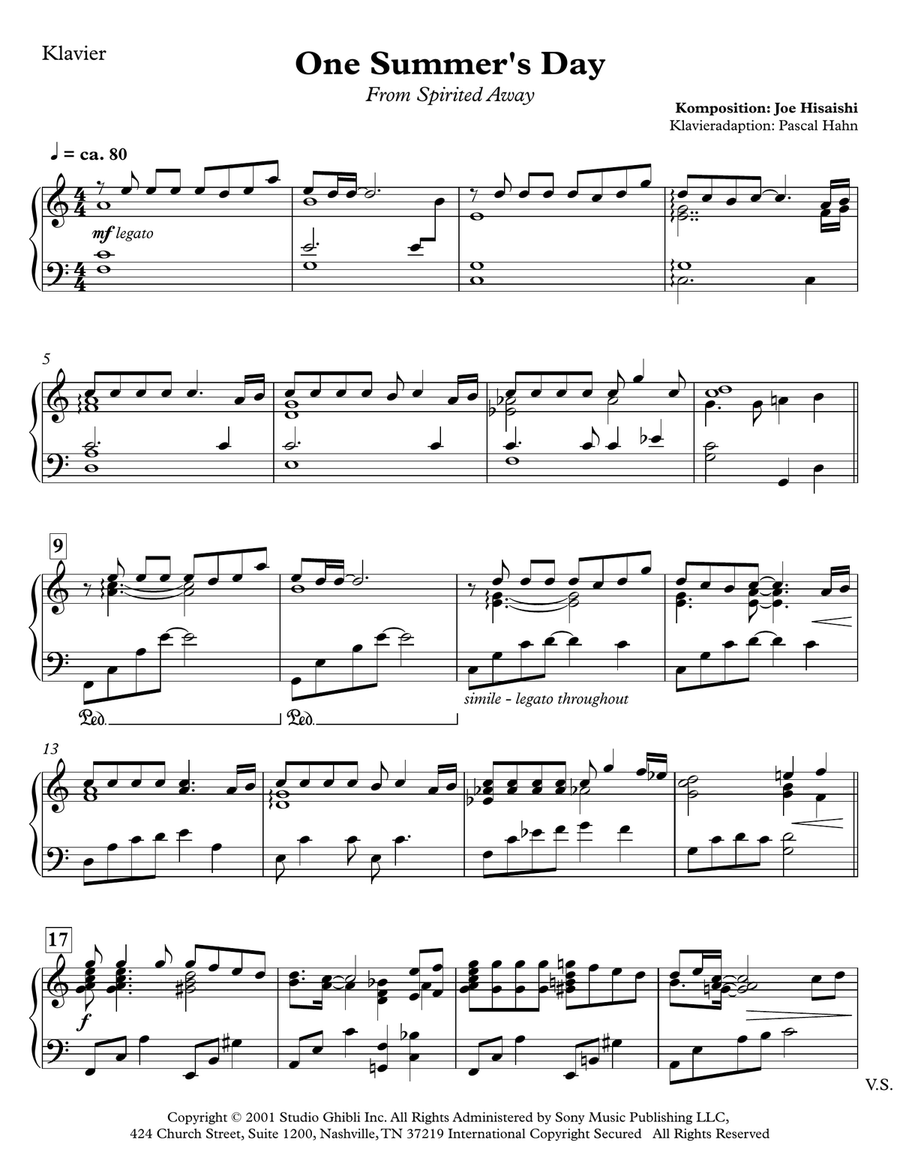 One Summer's Day Easy Piano scores gallery preview page 1