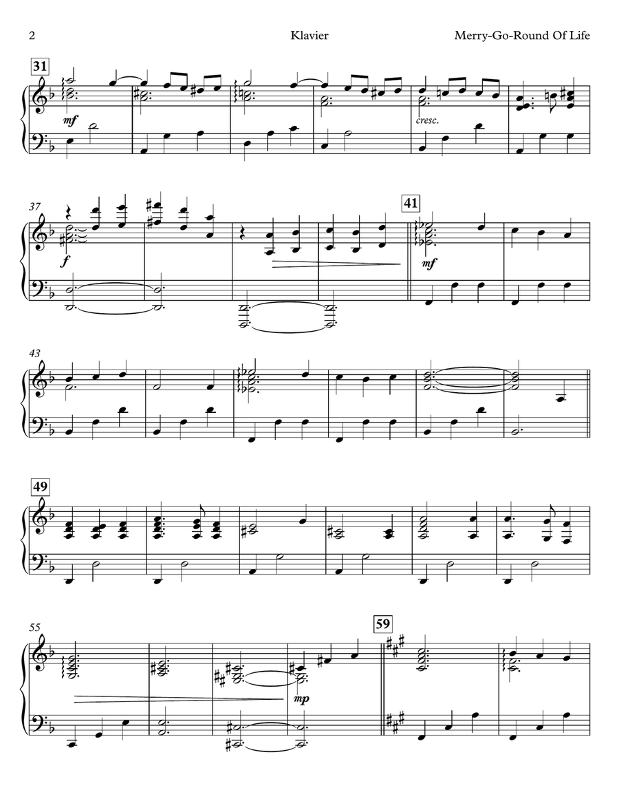 Merry-Go-Round Of Life Easy Piano scores gallery preview page 2