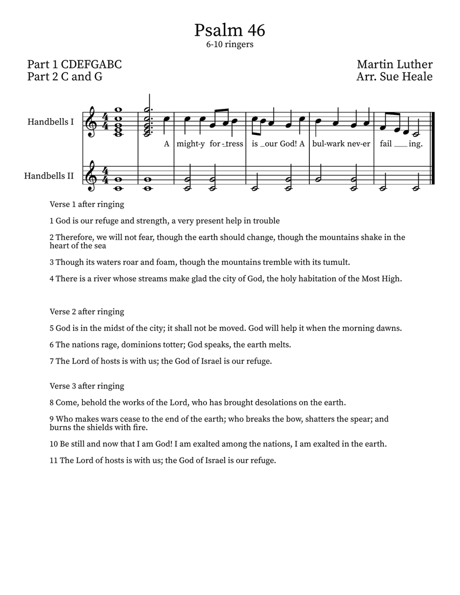 Psalm 46/A Mighty Fortress Is Our God- Key of C Handbell Choir scores gallery preview page 1