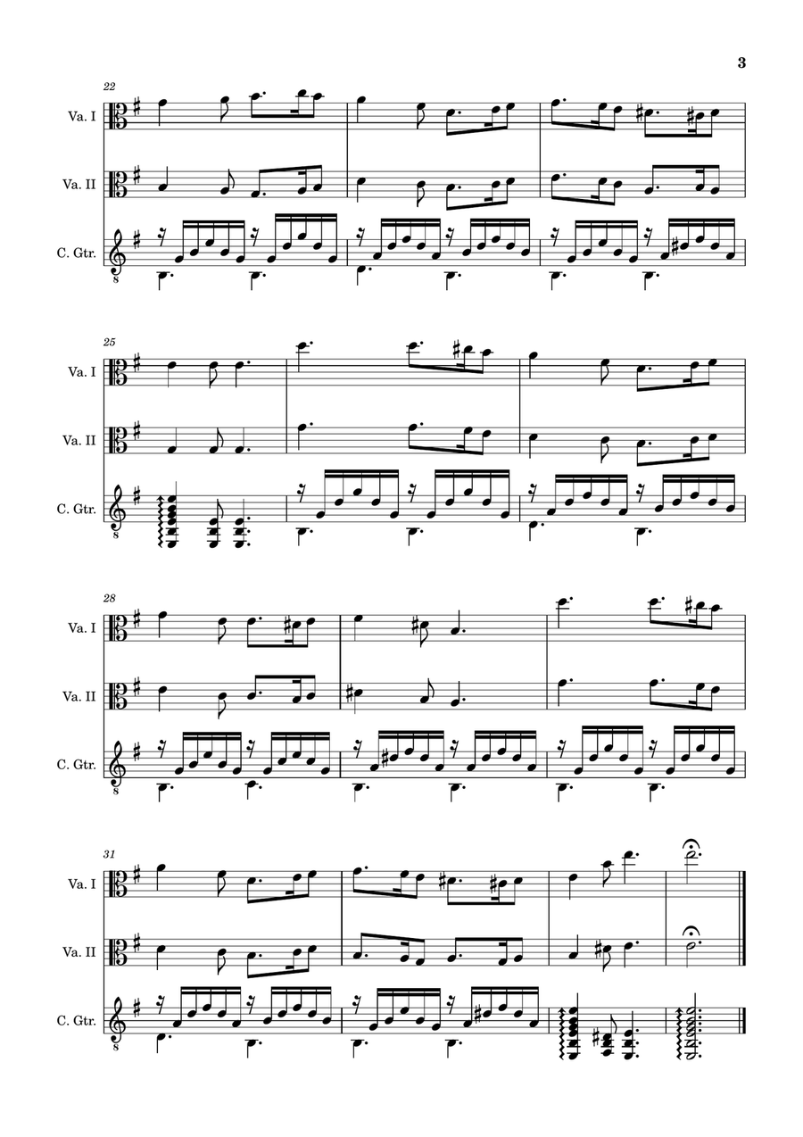 Greensleeves - Traditional English for Viola Duet and Guitar. String Duet scores gallery preview page 3