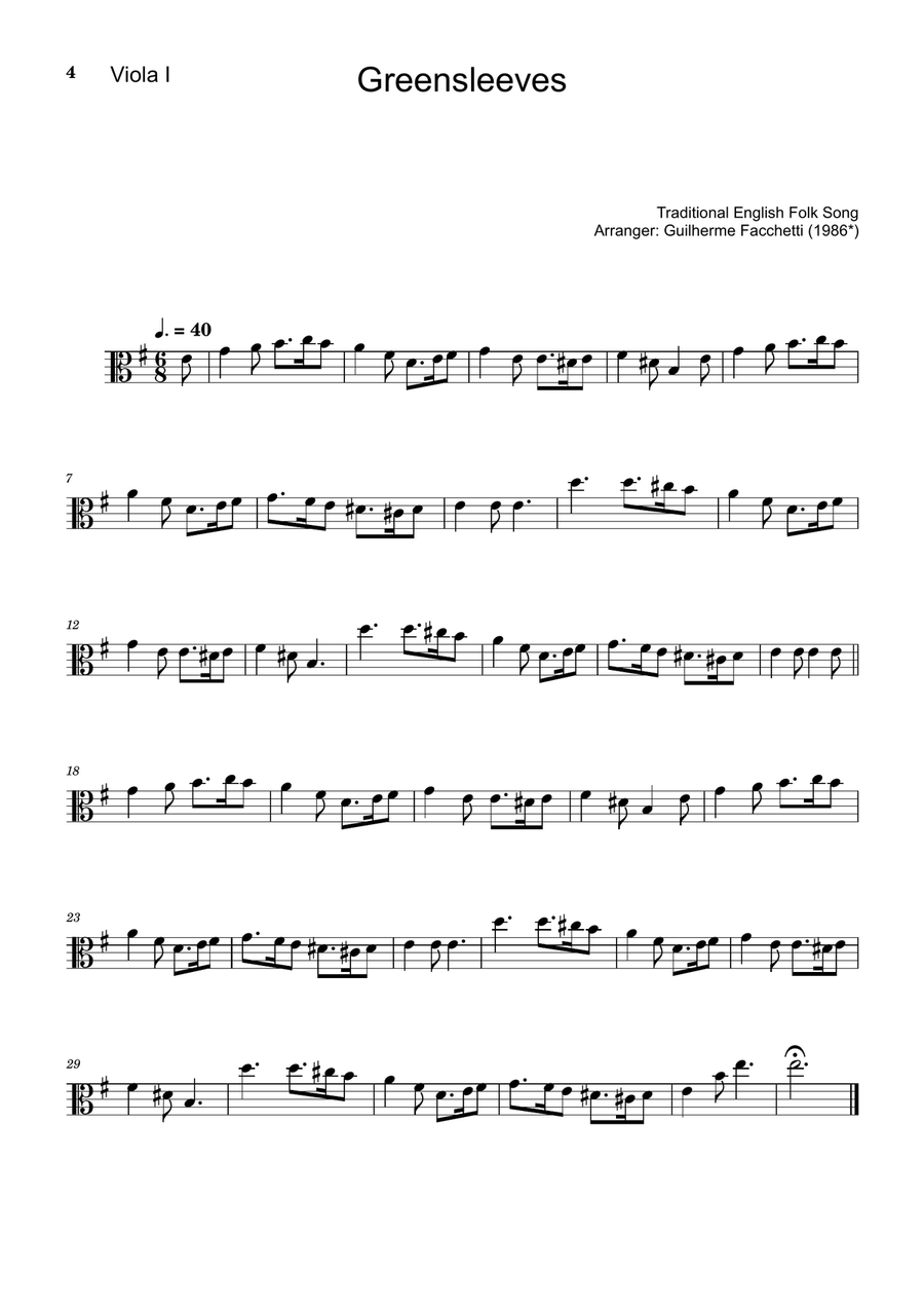 Greensleeves - Traditional English for Viola Duet and Guitar. String Duet scores gallery preview page 4