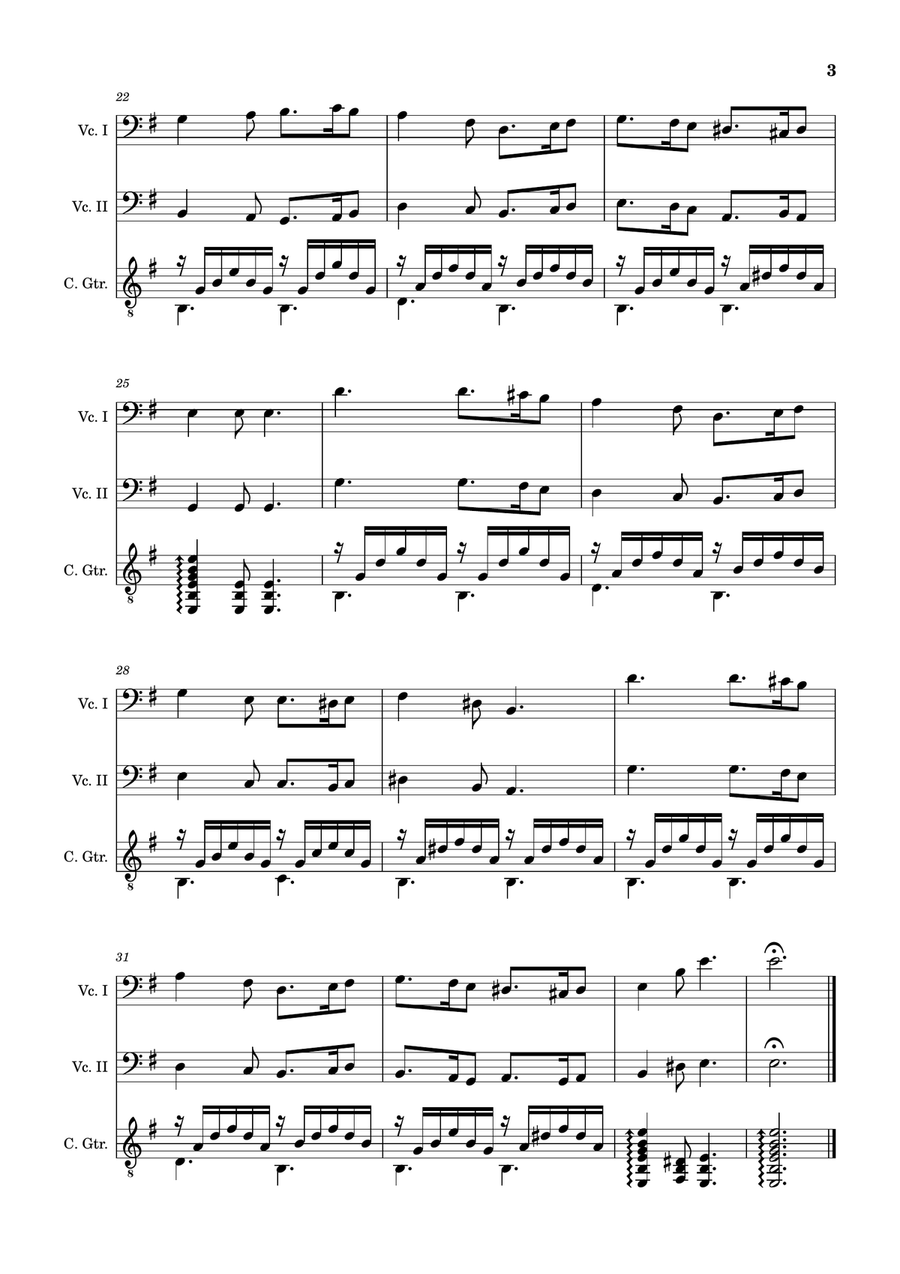 Greensleeves - Traditional English for Cello Duet and Guitar String Duet scores gallery preview page 3