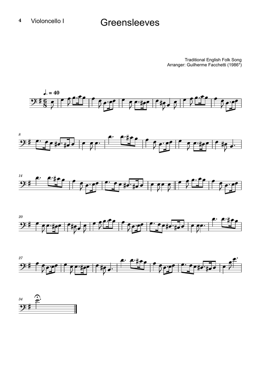 Greensleeves - Traditional English for Cello Duet and Guitar String Duet scores gallery preview page 4