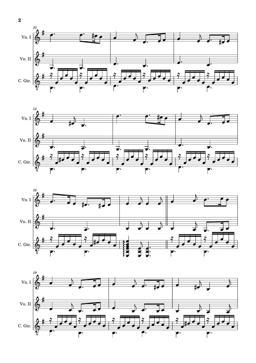 Greensleeves - Violin Duet and Guitar, Score and Parts. String Duet scores gallery preview page 2