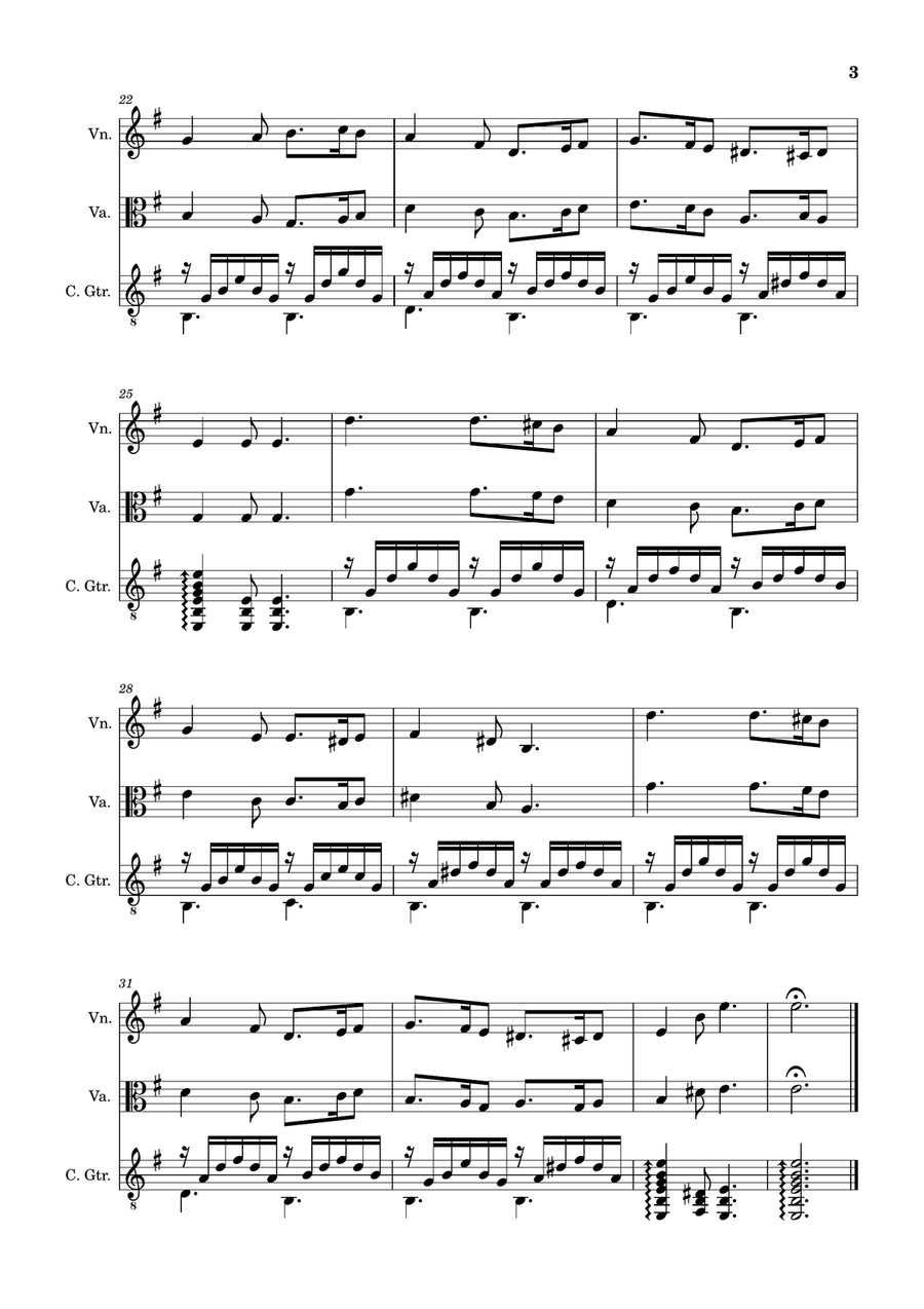 Greensleeves - Violin, Viola and Guitar. Score and Parts. Small Ensemble scores gallery preview page 3