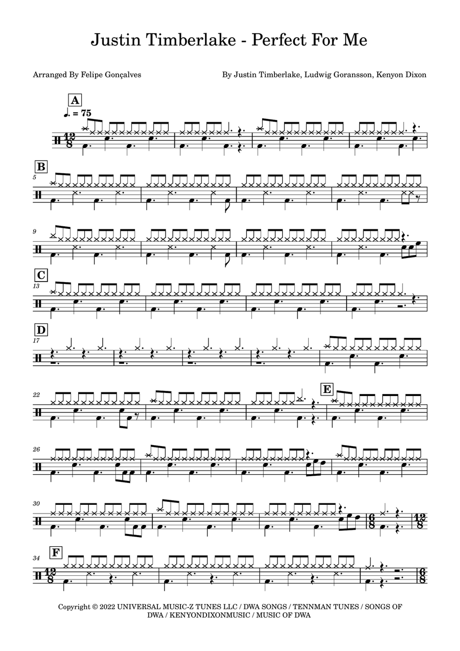 Perfect For Me Perfect For Me Drum Set scores gallery preview page 1
