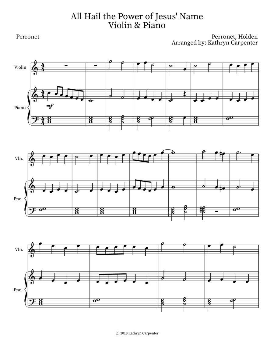 All Hail the Power of Jesus' Name Violin & Piano Violin Solo scores gallery preview page 1