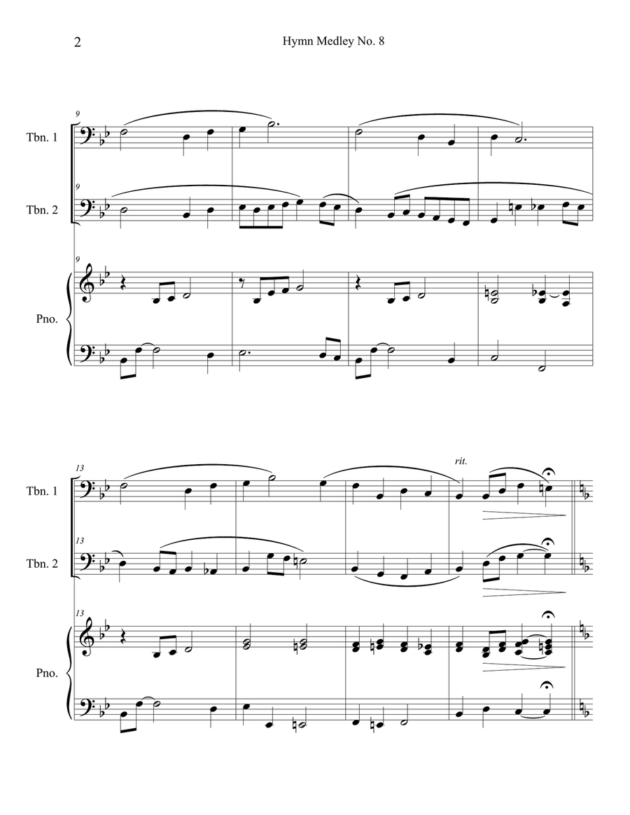 Hymn Medley No. 8 (Trombone Duet with Piano Accompaniment) Trombone Duet scores gallery preview page 2