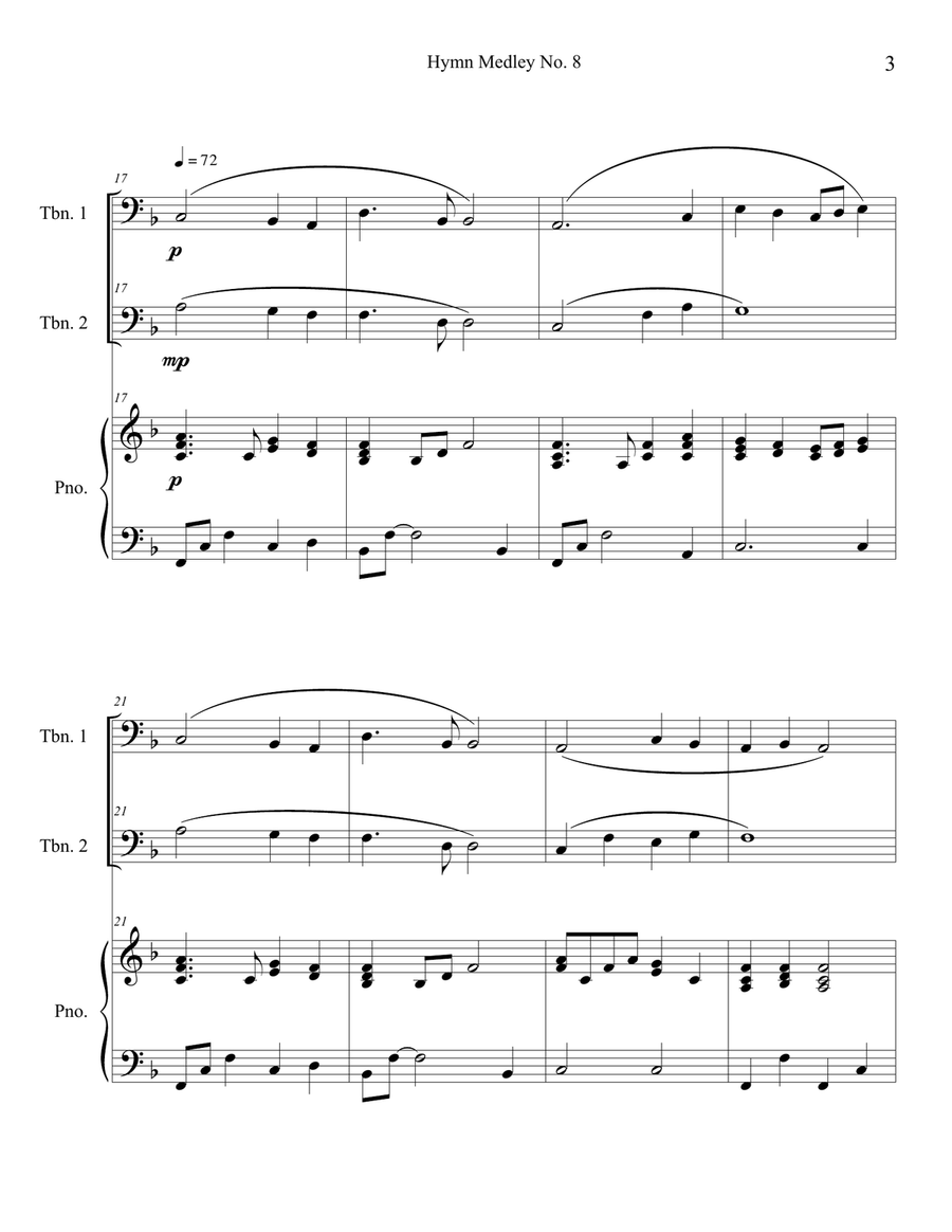 Hymn Medley No. 8 (Trombone Duet with Piano Accompaniment) Trombone Duet scores gallery preview page 3