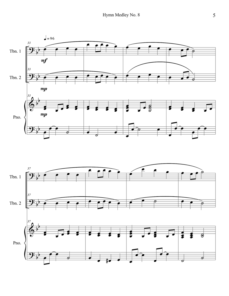 Hymn Medley No. 8 (Trombone Duet with Piano Accompaniment) Trombone Duet scores gallery preview page 5