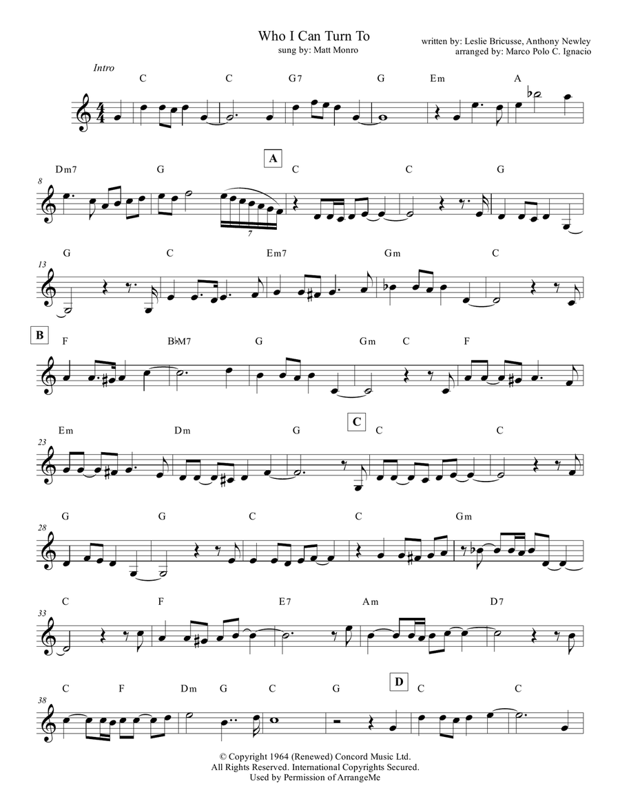 Who Can I Turn To (When Nobody Needs Me) Piano scores gallery preview page 1