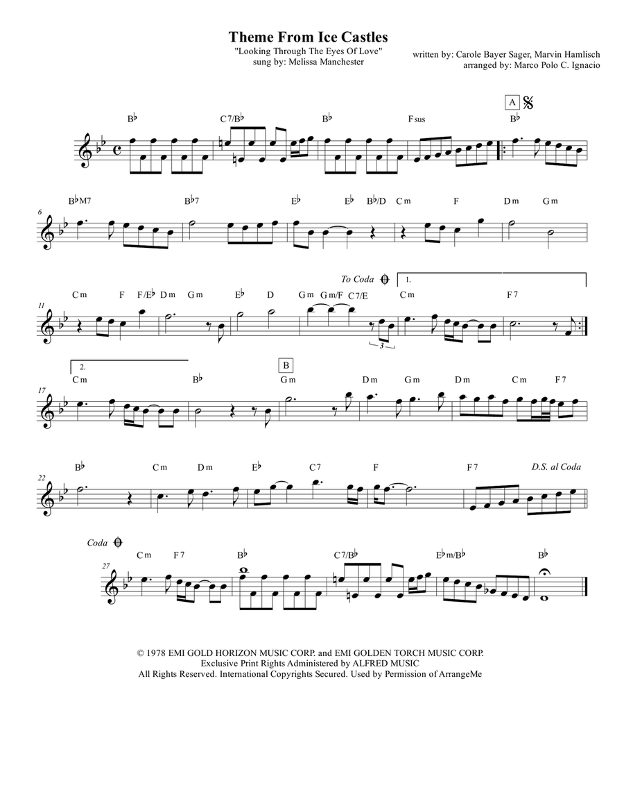 Theme From Ice Castles (Through The Eyes Of Love) Piano scores gallery preview page 1