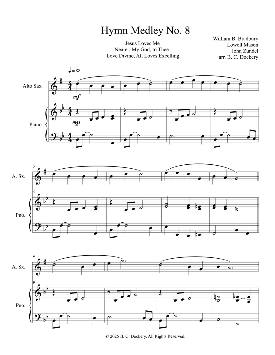 Hymn Medley No. 8 (Alto Sax Solo with Piano Accompaniment) Alto Saxophone scores gallery preview page 1