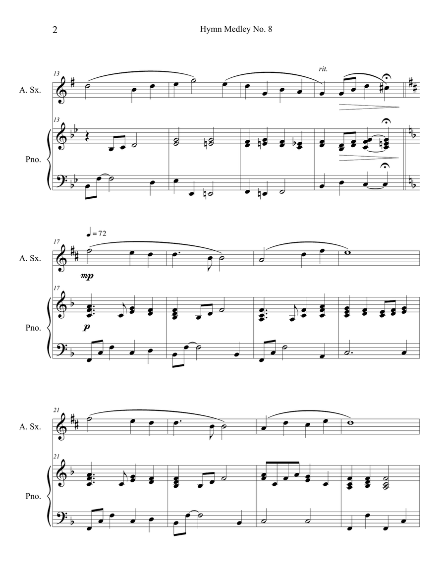Hymn Medley No. 8 (Alto Sax Solo with Piano Accompaniment) Alto Saxophone scores gallery preview page 2