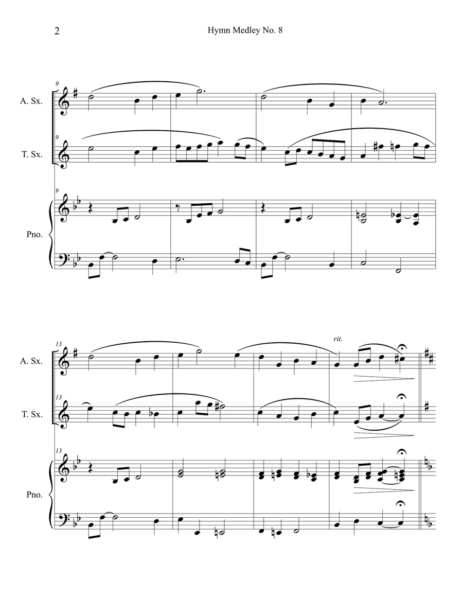 Hymn Medley No. 8 (Alto and Tenor Sax Duet with Piano Accompaniment) Woodwind Duet scores gallery preview page 2