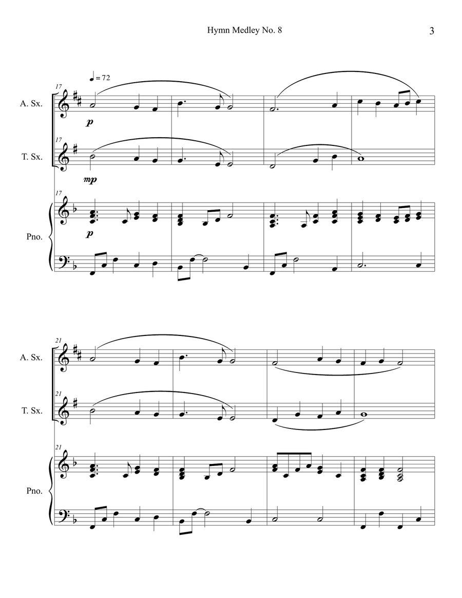 Hymn Medley No. 8 (Alto and Tenor Sax Duet with Piano Accompaniment) Woodwind Duet scores gallery preview page 3