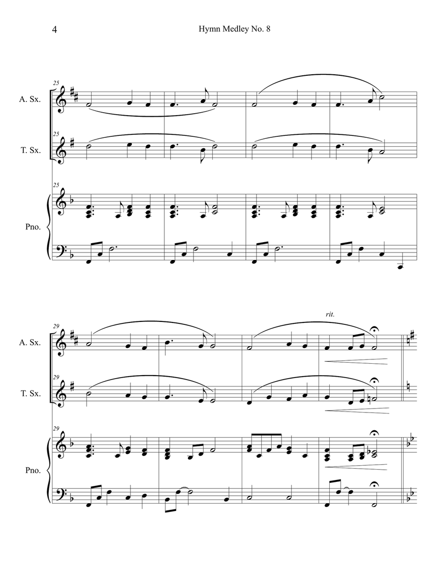 Hymn Medley No. 8 (Alto and Tenor Sax Duet with Piano Accompaniment) Woodwind Duet scores gallery preview page 4