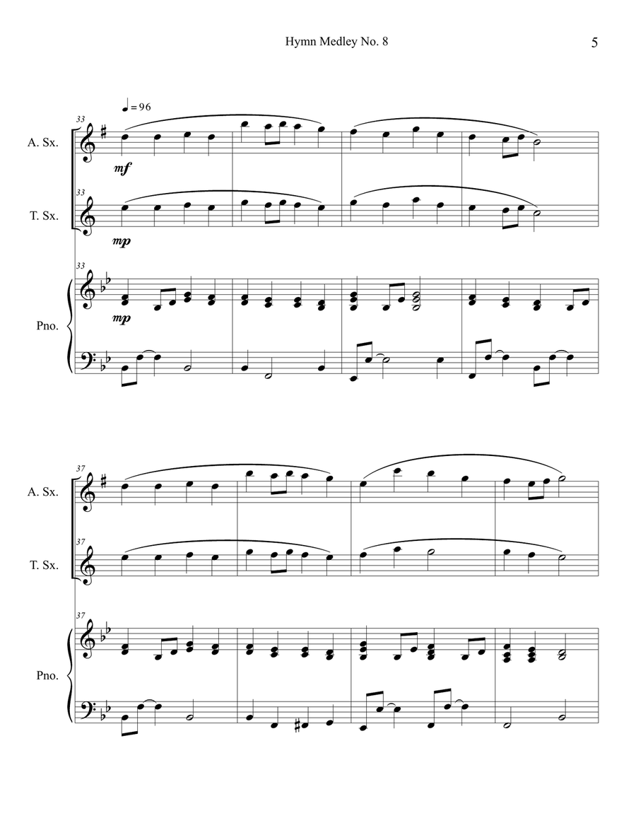 Hymn Medley No. 8 (Alto and Tenor Sax Duet with Piano Accompaniment) Woodwind Duet scores gallery preview page 5