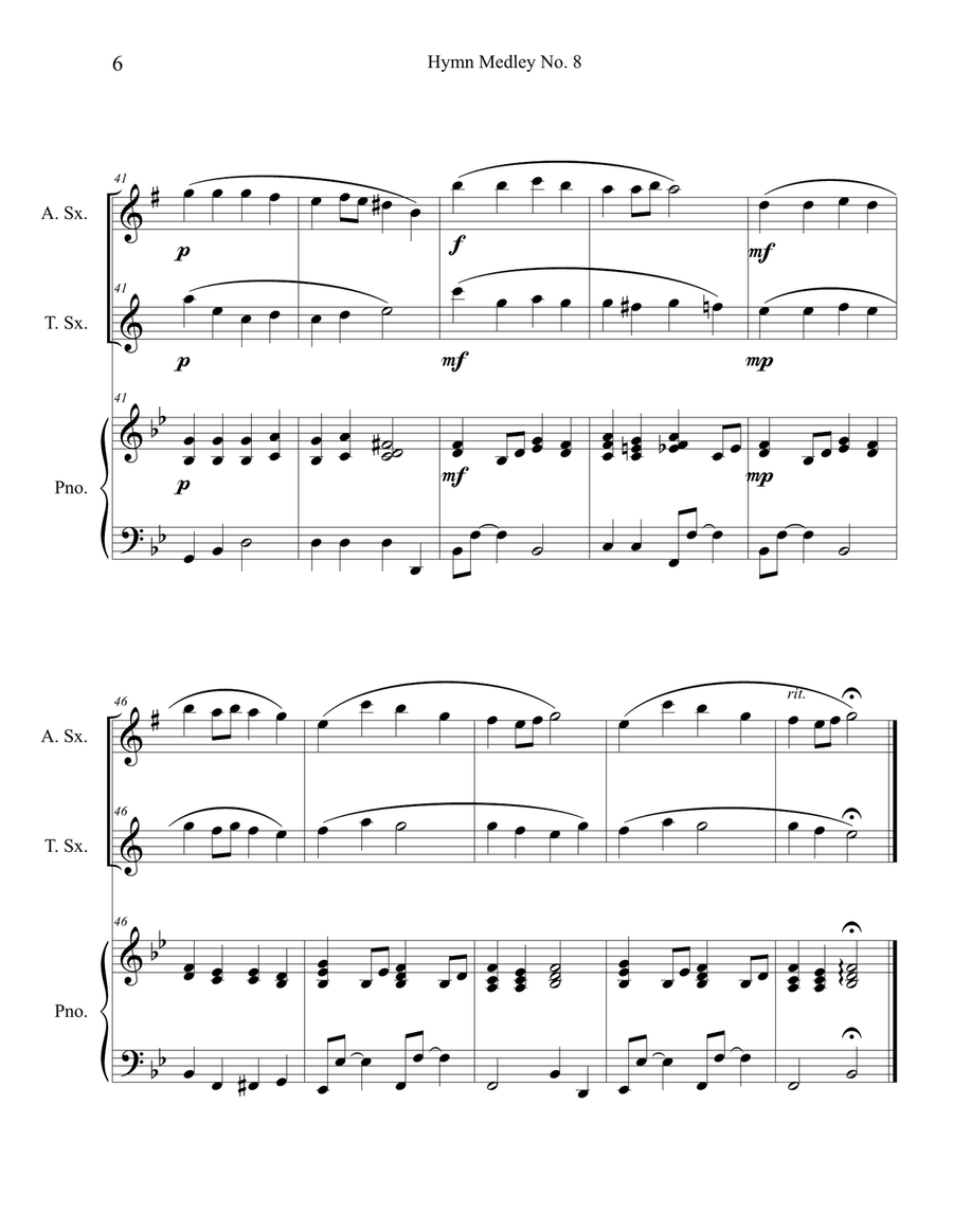 Hymn Medley No. 8 (Alto and Tenor Sax Duet with Piano Accompaniment) Woodwind Duet scores gallery preview page 6