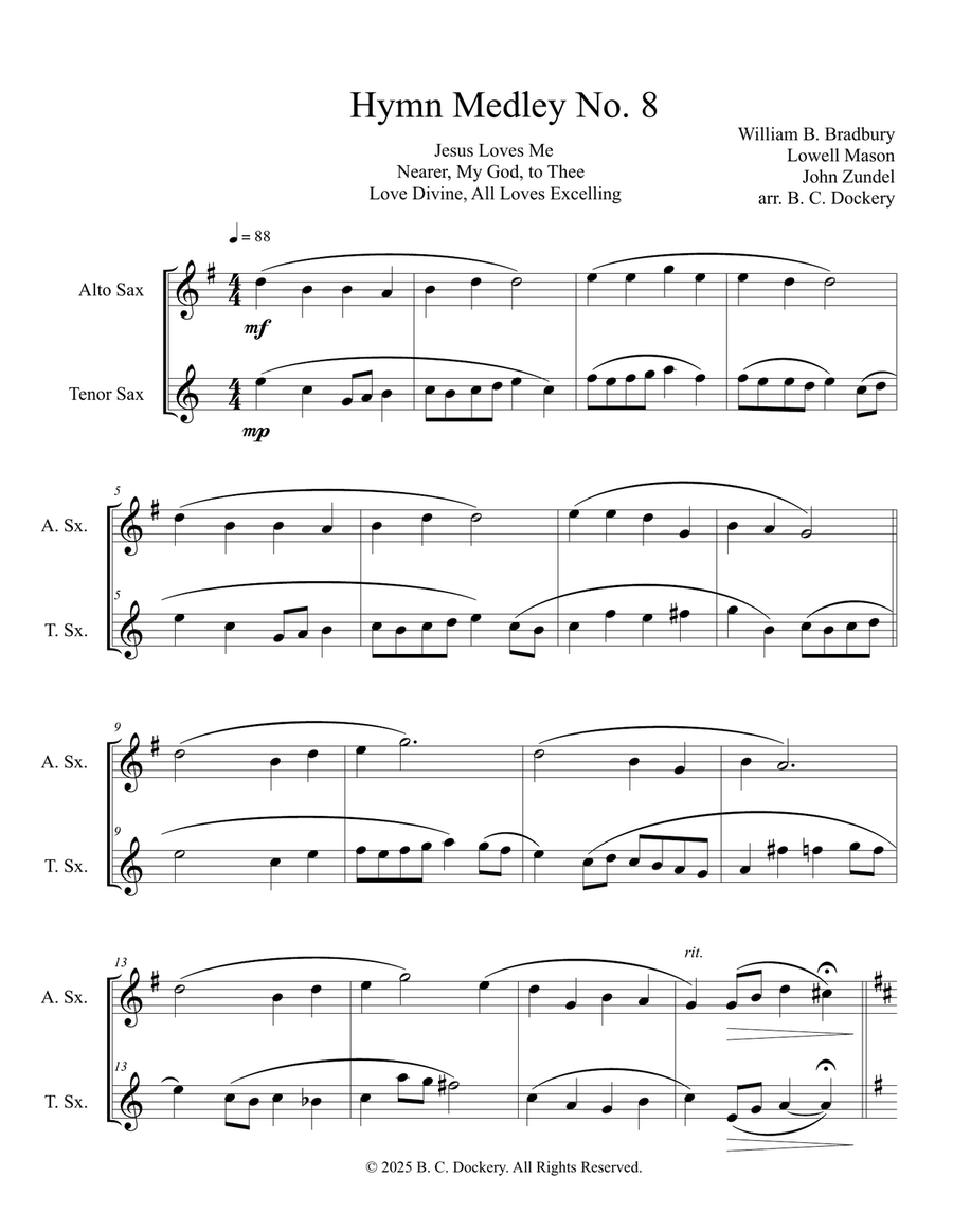 Hymn Medley No. 8 (Alto and Tenor Sax Duet) Woodwind Duet scores gallery preview page 1