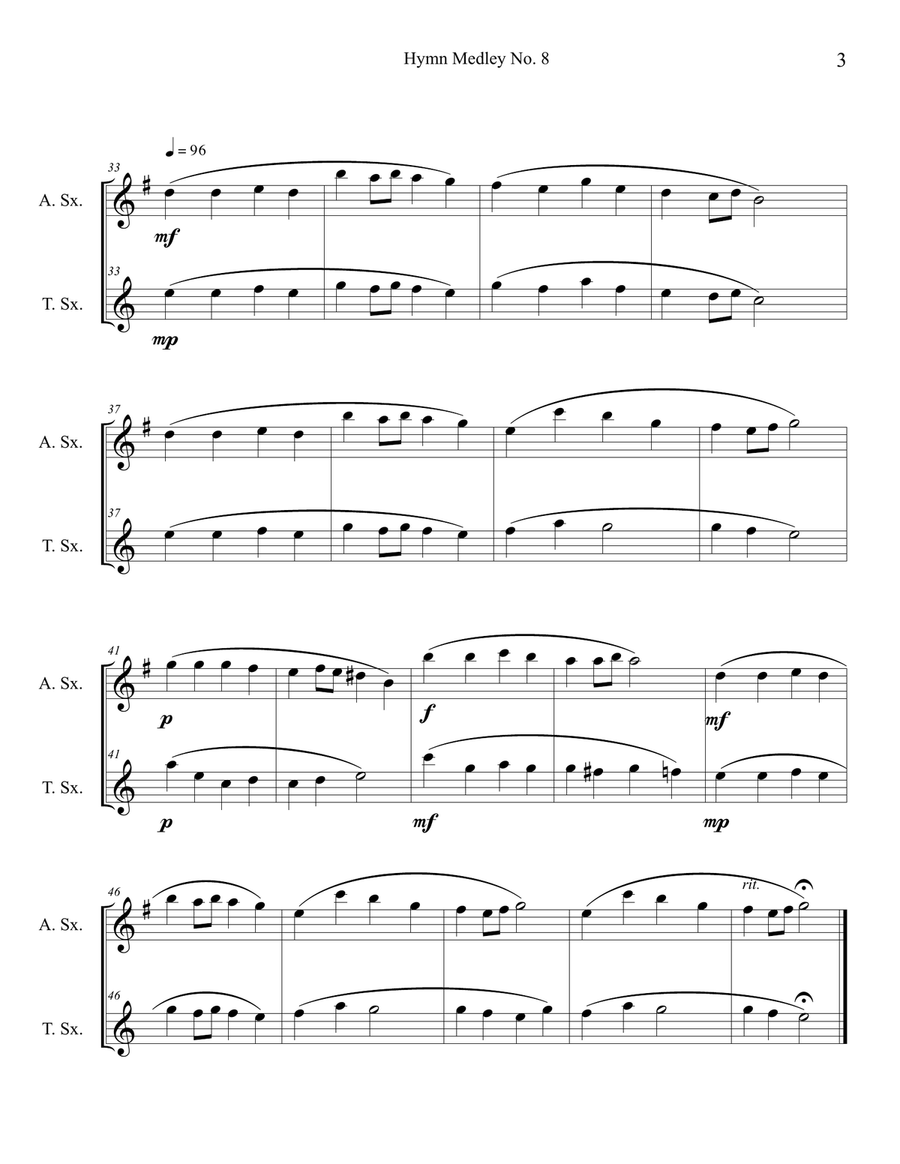 Hymn Medley No. 8 (Alto and Tenor Sax Duet) Woodwind Duet scores gallery preview page 3