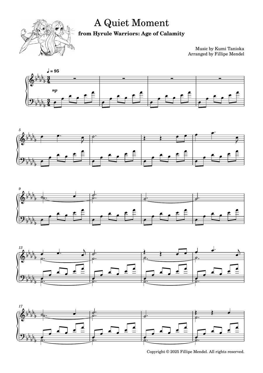 A Quiet Moment from Hyrule Warriors: Age of Calamity Easy Piano scores gallery preview page 1