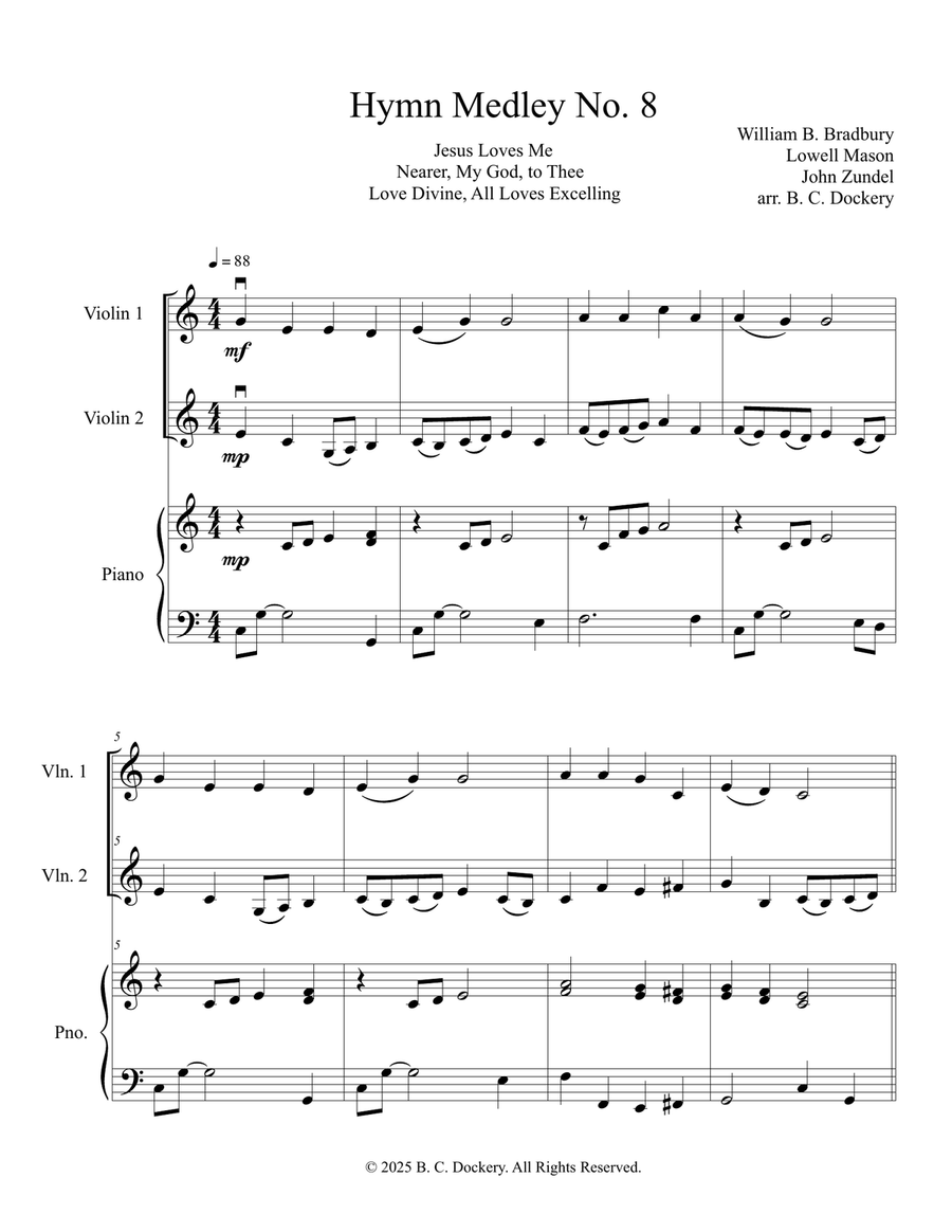 Hymn Medley No. 8 (Violin Duet with Piano Accompaniment) String Duet scores gallery preview page 1