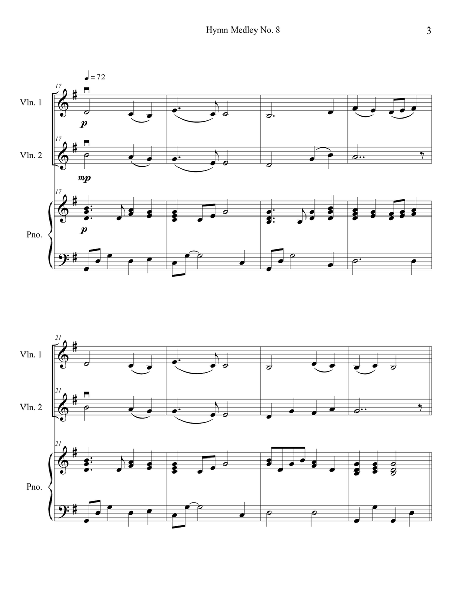 Hymn Medley No. 8 (Violin Duet with Piano Accompaniment) String Duet scores gallery preview page 3
