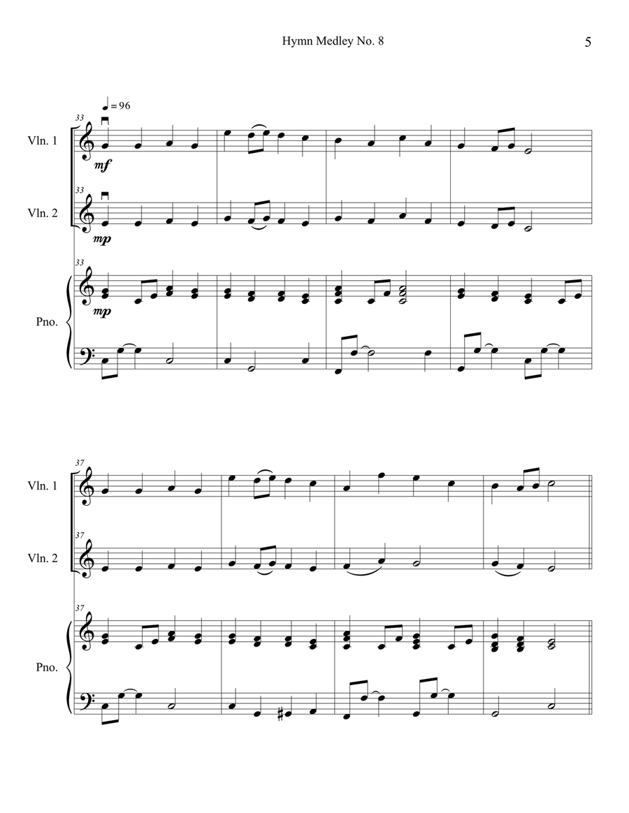 Hymn Medley No. 8 (Violin Duet with Piano Accompaniment) String Duet scores gallery preview page 5
