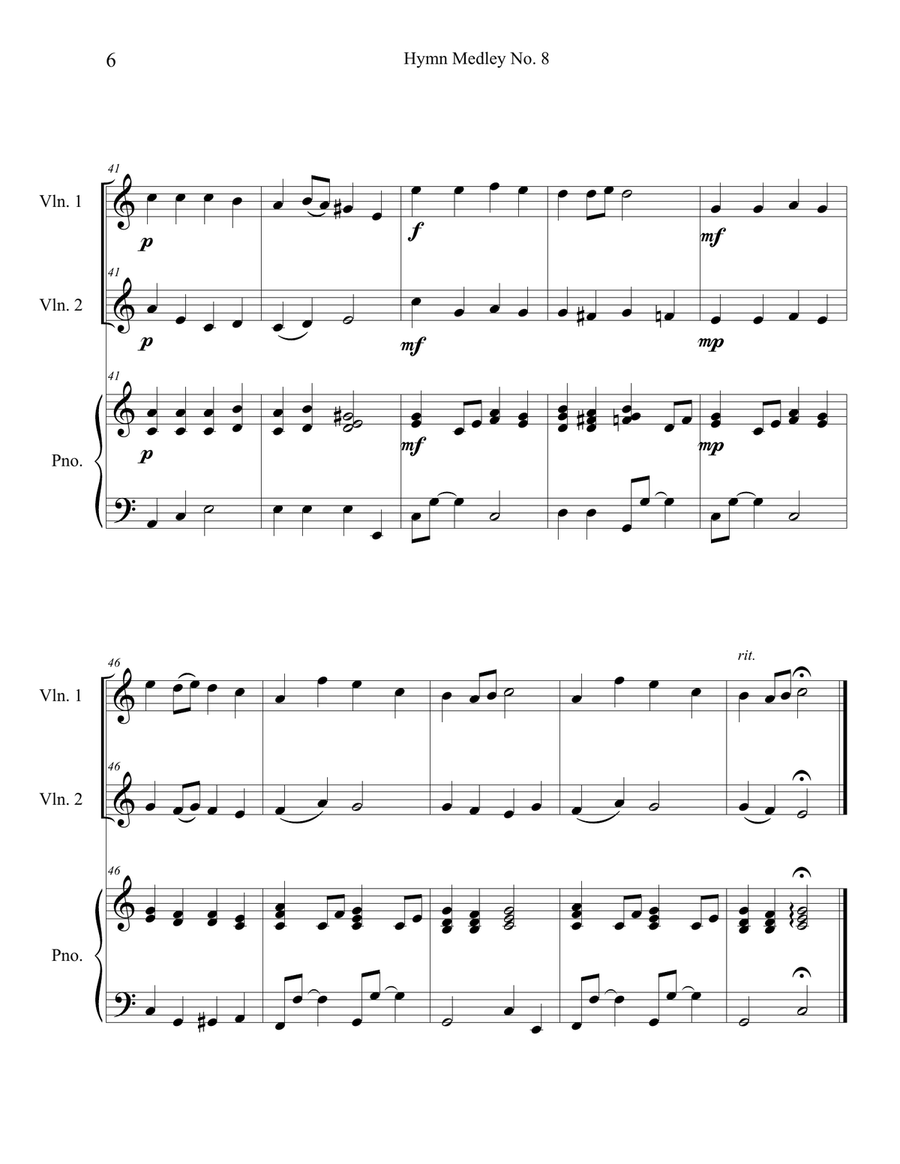 Hymn Medley No. 8 (Violin Duet with Piano Accompaniment) String Duet scores gallery preview page 6
