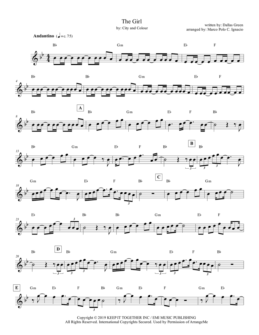 The Girl Piano scores gallery preview page 1