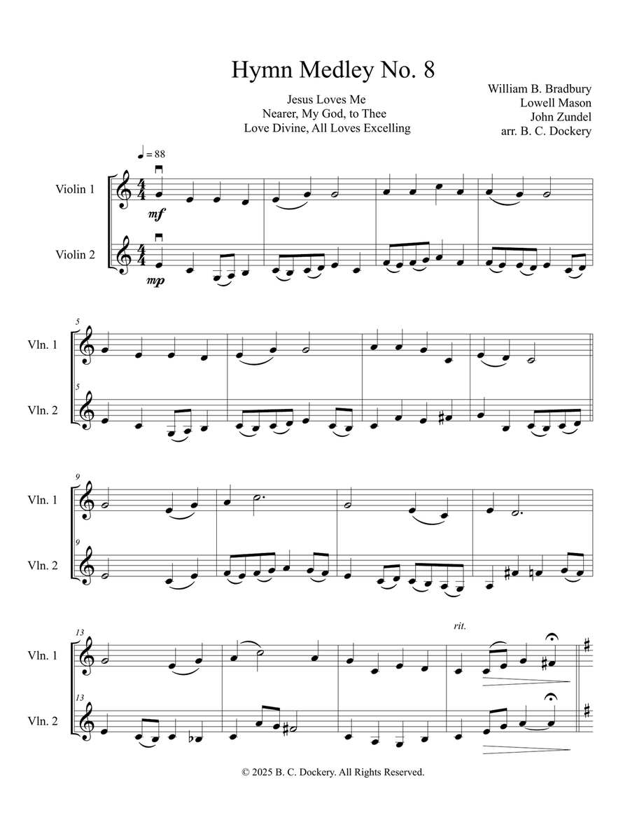 Hymn Medley No. 8 (Violin Duet) String Duet scores gallery preview page 1