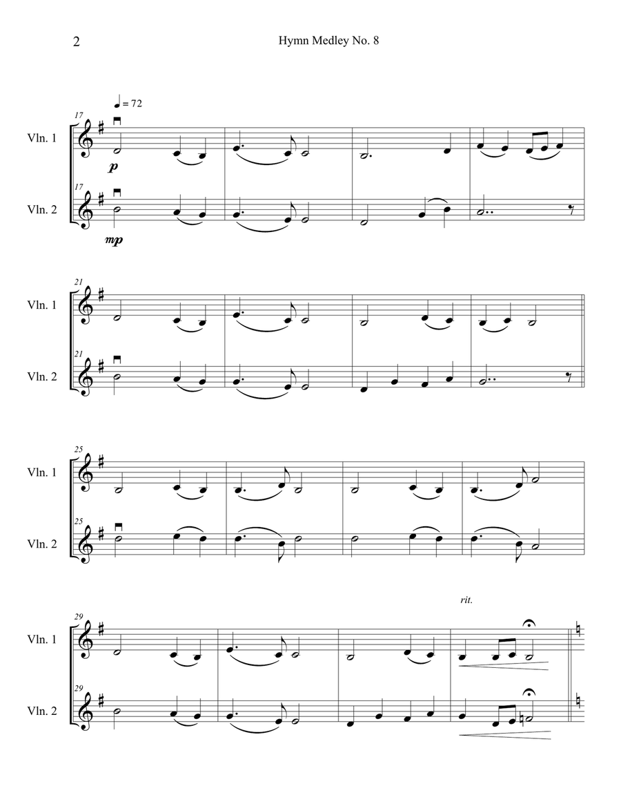 Hymn Medley No. 8 (Violin Duet) String Duet scores gallery preview page 2