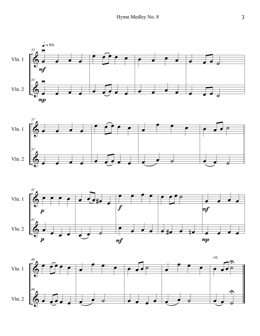 Hymn Medley No. 8 (Violin Duet) String Duet scores gallery preview page 3