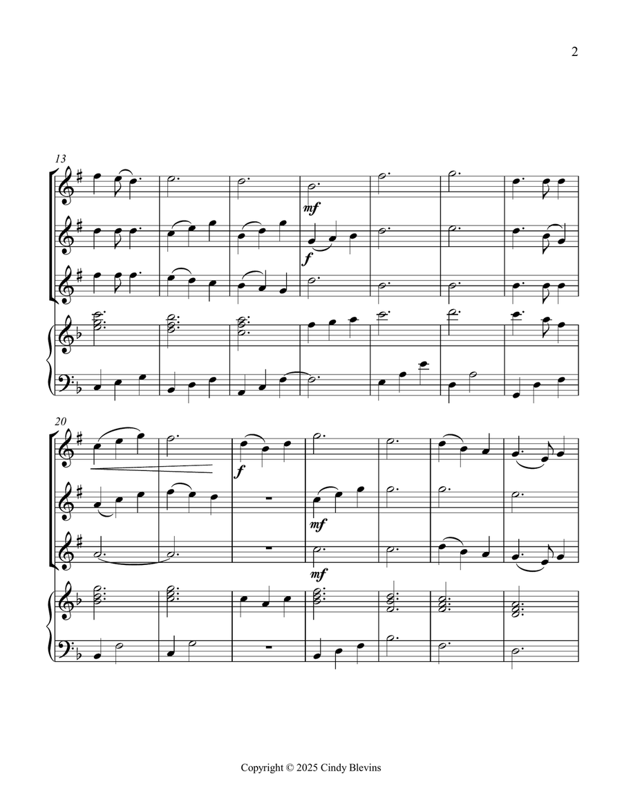 Morning Has Broken, for Three Clarinets and Piano Small Ensemble scores gallery preview page 3
