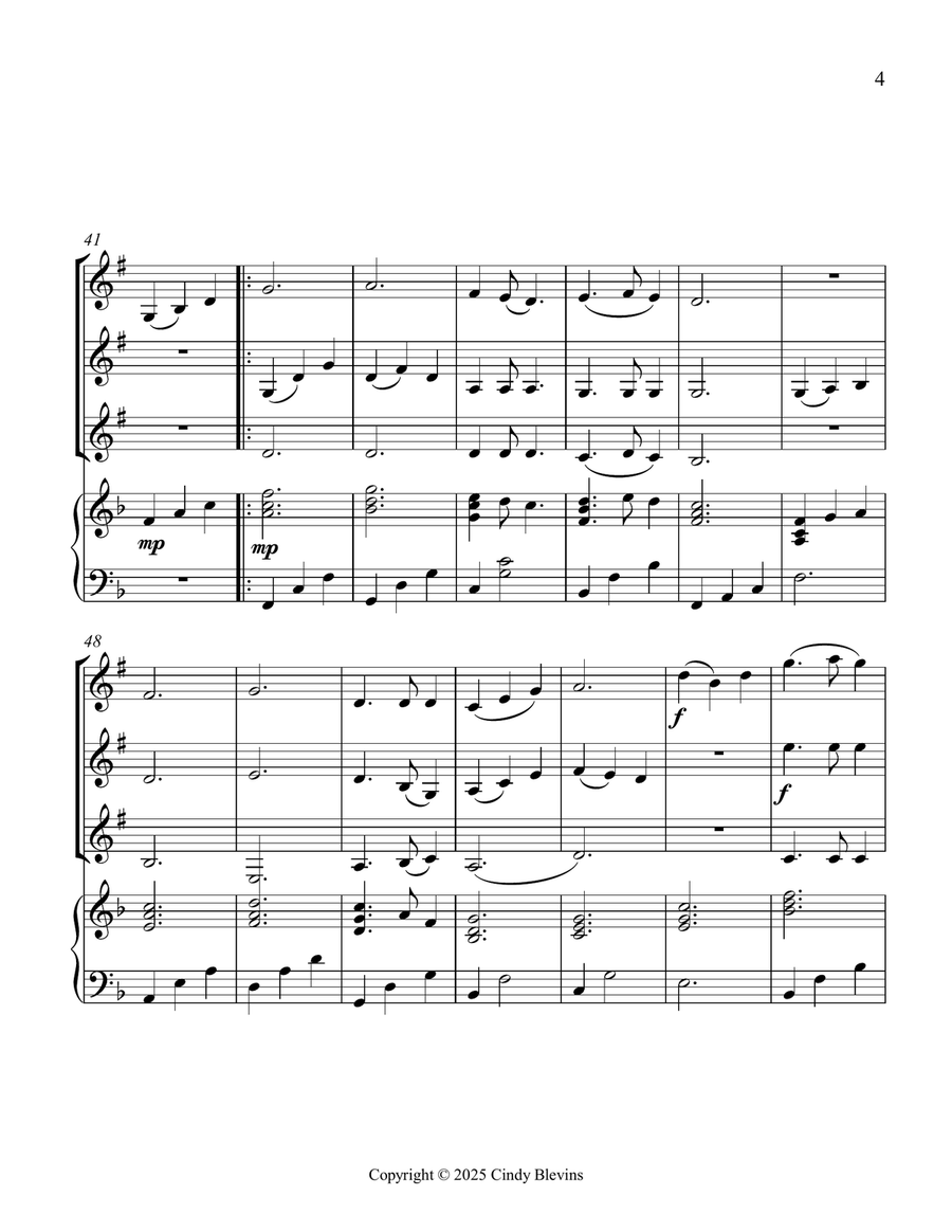 Morning Has Broken, for Three Clarinets and Piano Small Ensemble scores gallery preview page 5