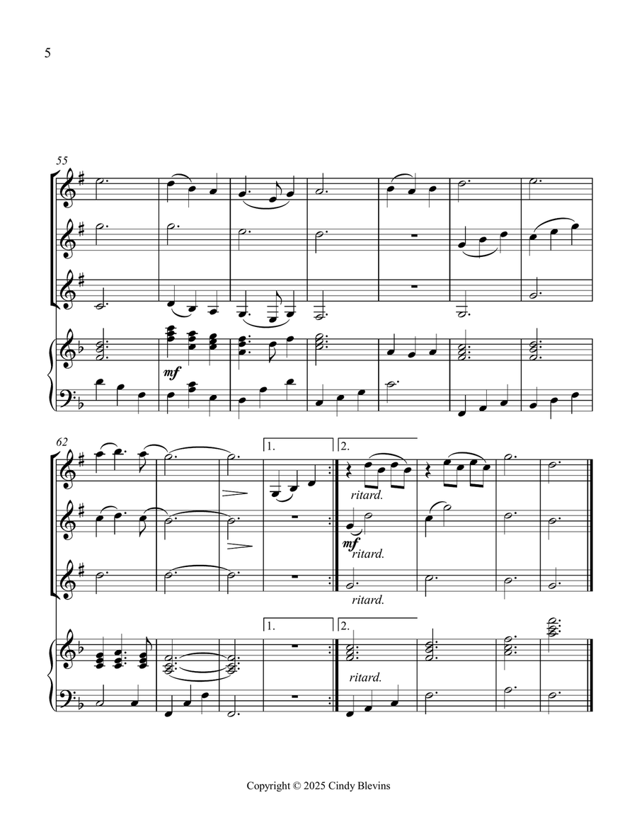 Morning Has Broken, for Three Clarinets and Piano Small Ensemble scores gallery preview page 6