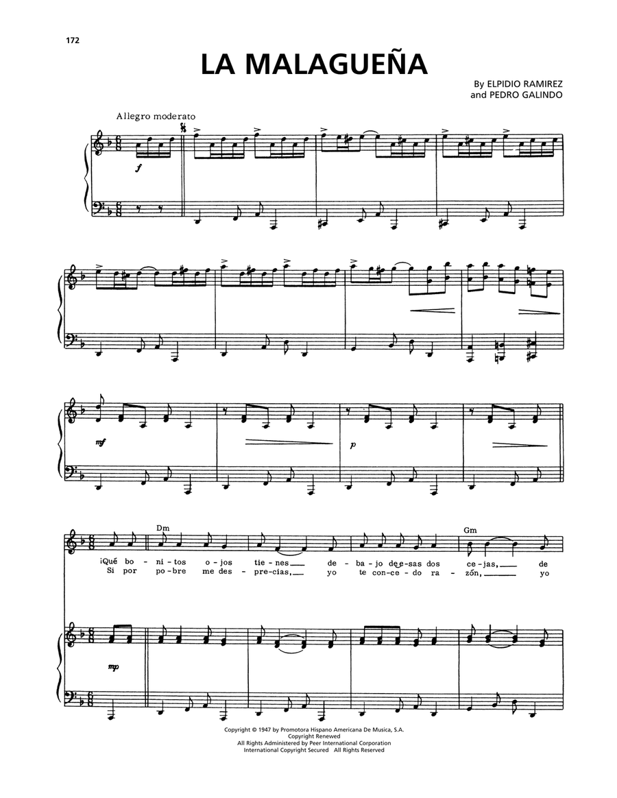 La Malaguena La Malaguena Piano, Vocal, Guitar scores gallery preview page 1