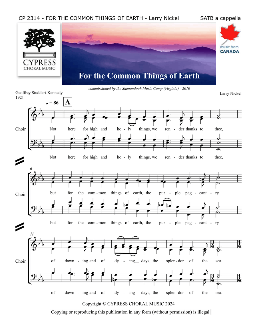 For The Common Things Of Earth 4-Part scores gallery preview page 1