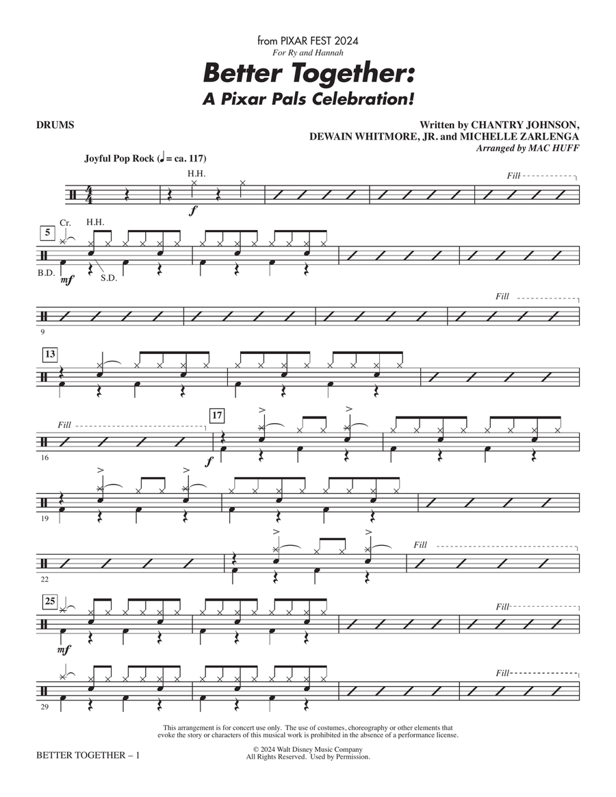 Better Together: A Pixar Pals Celebration! (arr. Mac Huff) - Drum Set Choir scores gallery preview page 1
