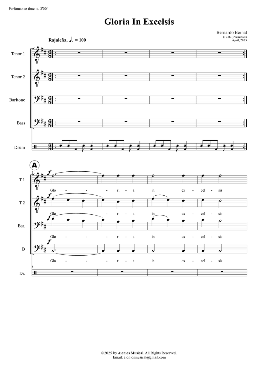 Gloria In Excelsis - TTBB with percussion TTBB scores gallery preview page 3