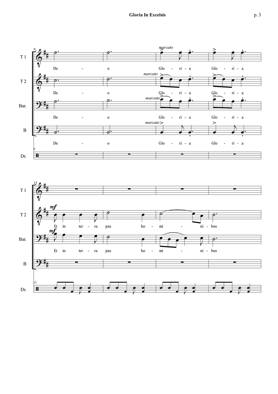 Gloria In Excelsis - TTBB with percussion TTBB scores gallery preview page 4