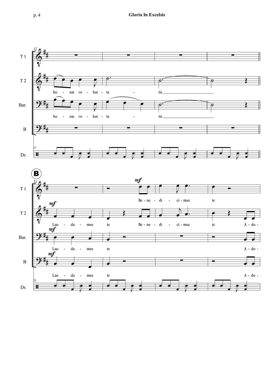 Gloria In Excelsis - TTBB with percussion TTBB scores gallery preview page 5