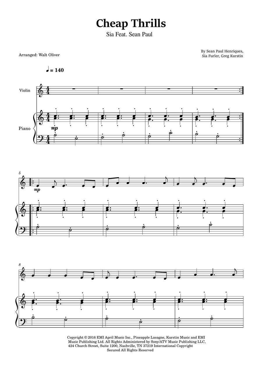 Cheap Thrills (Feat. Sean Paul) Violin Solo scores gallery preview page 1