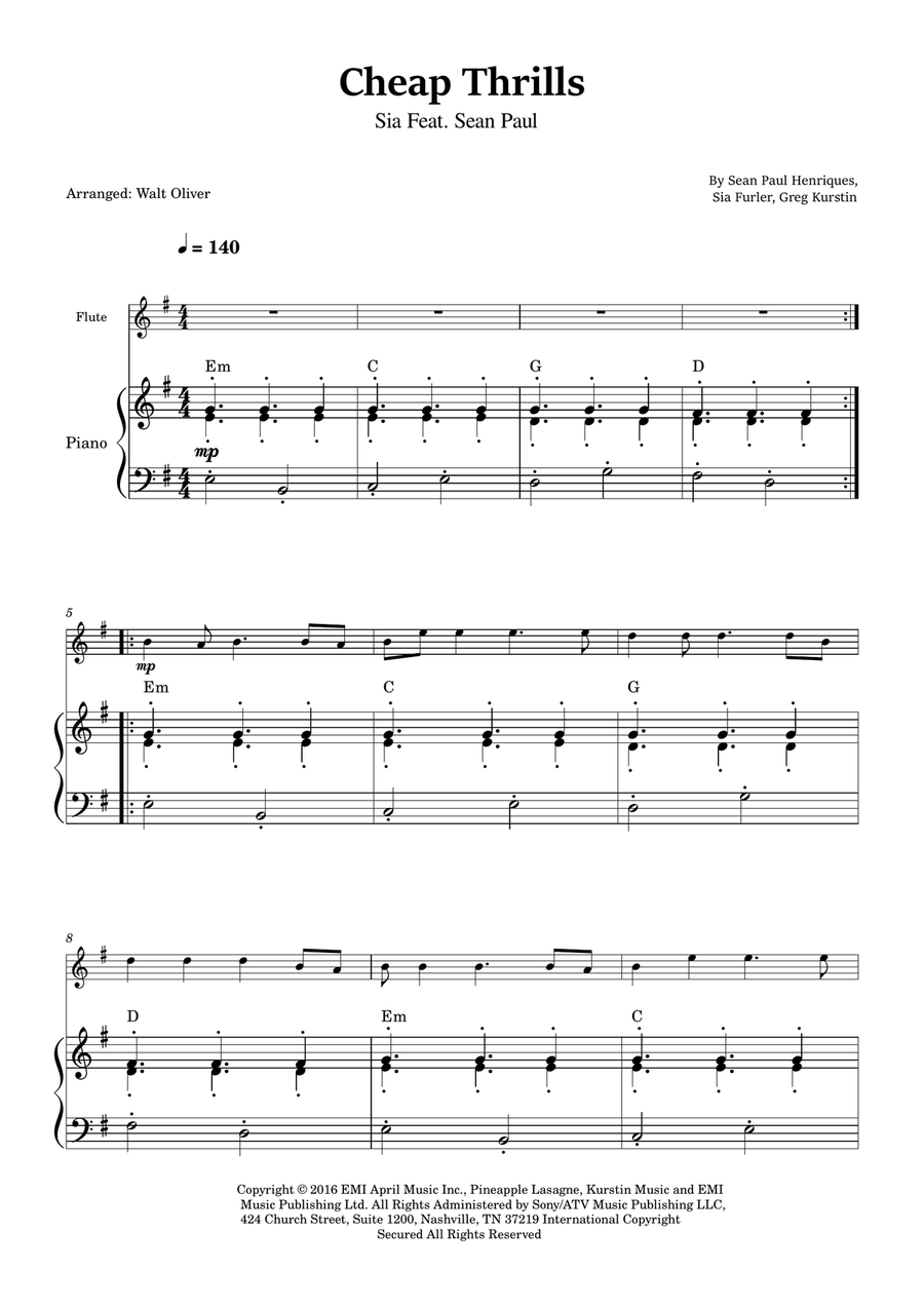 Cheap Thrills (Feat. Sean Paul) Flute scores gallery preview page 1