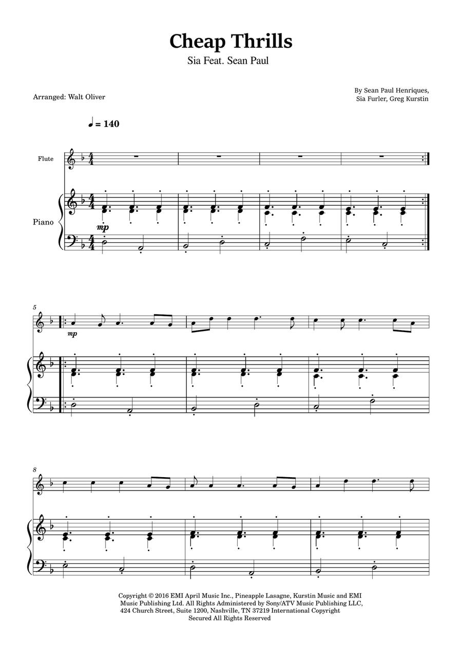 Cheap Thrills (Feat. Sean Paul) Flute scores gallery preview page 1