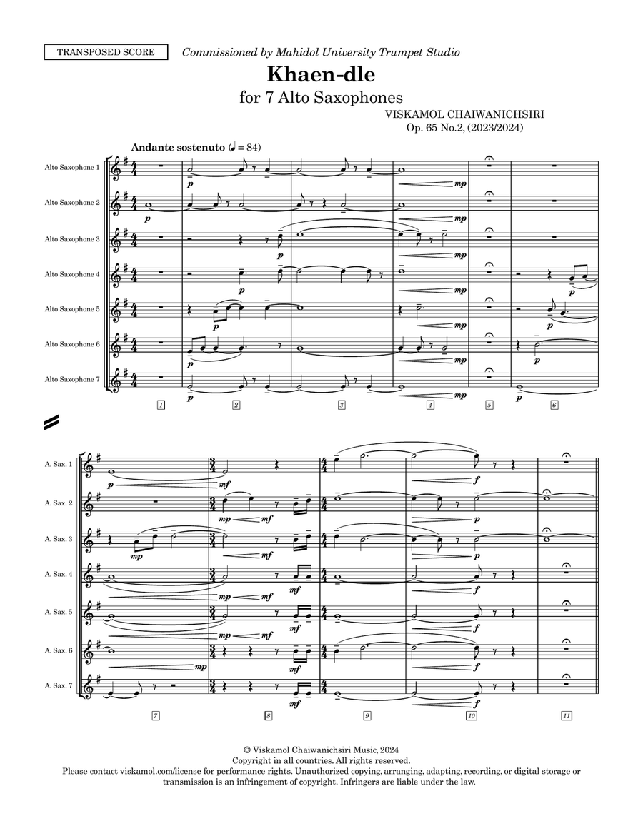 Khaen-dle (Seven Alto Saxophones) Small Ensemble scores gallery preview page 5