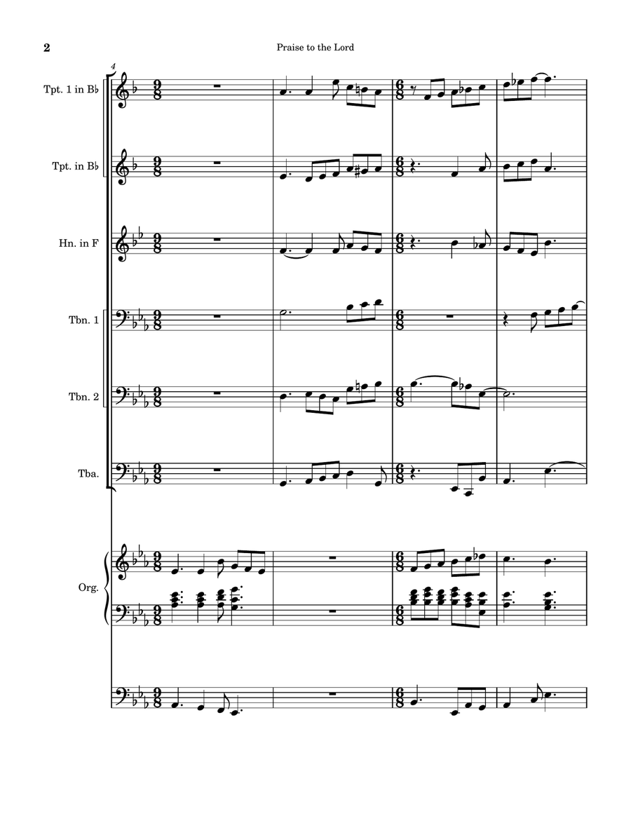 Praise to the Lord: hymn prelude on LOBE DEN HERREN for brass sextet and organ Brass Ensemble scores gallery preview page 2